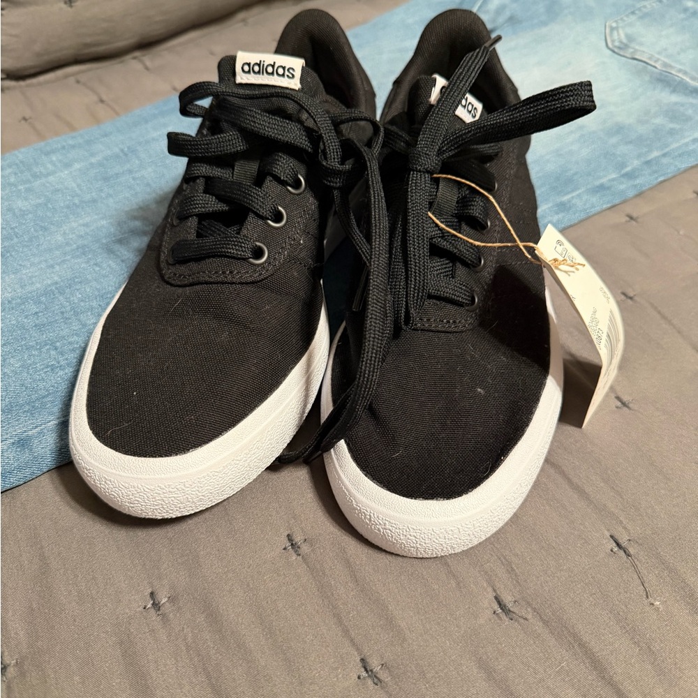 adidas Black Canvas Low-Top Sneakers with White Sole